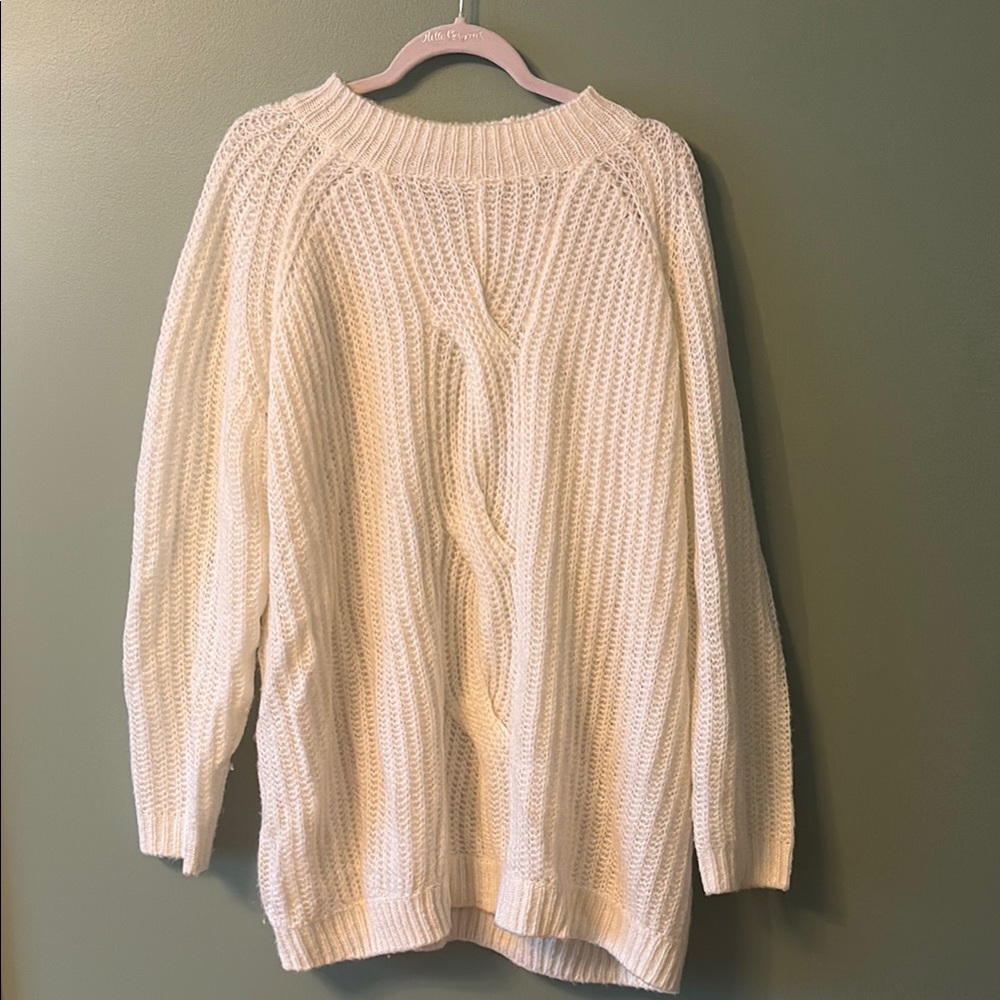 Jessica London White Crew Neck Sweater Ribbed Knit